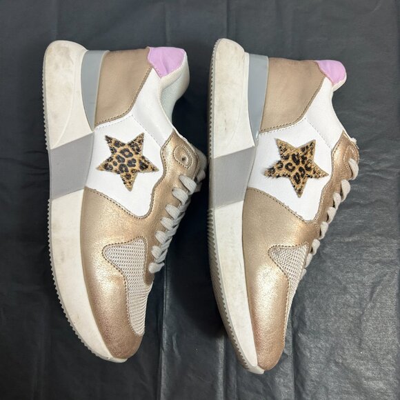 Shu Shop Patricia sneakers in a light gold color with a leopard print star 7.5 - Picture 4 of 7